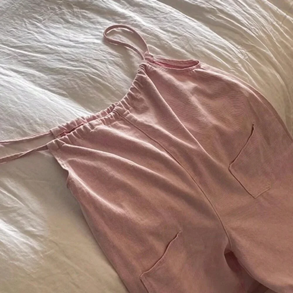 Pink Casual Women's Sleeveless Jumpsuit With Pockets_4